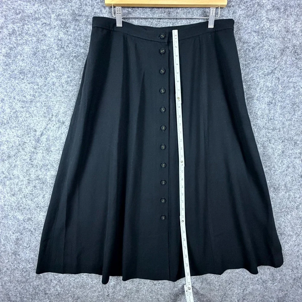 Jones New York Midi A-Line Skirt Womens 14W Black Button Front Career Academia